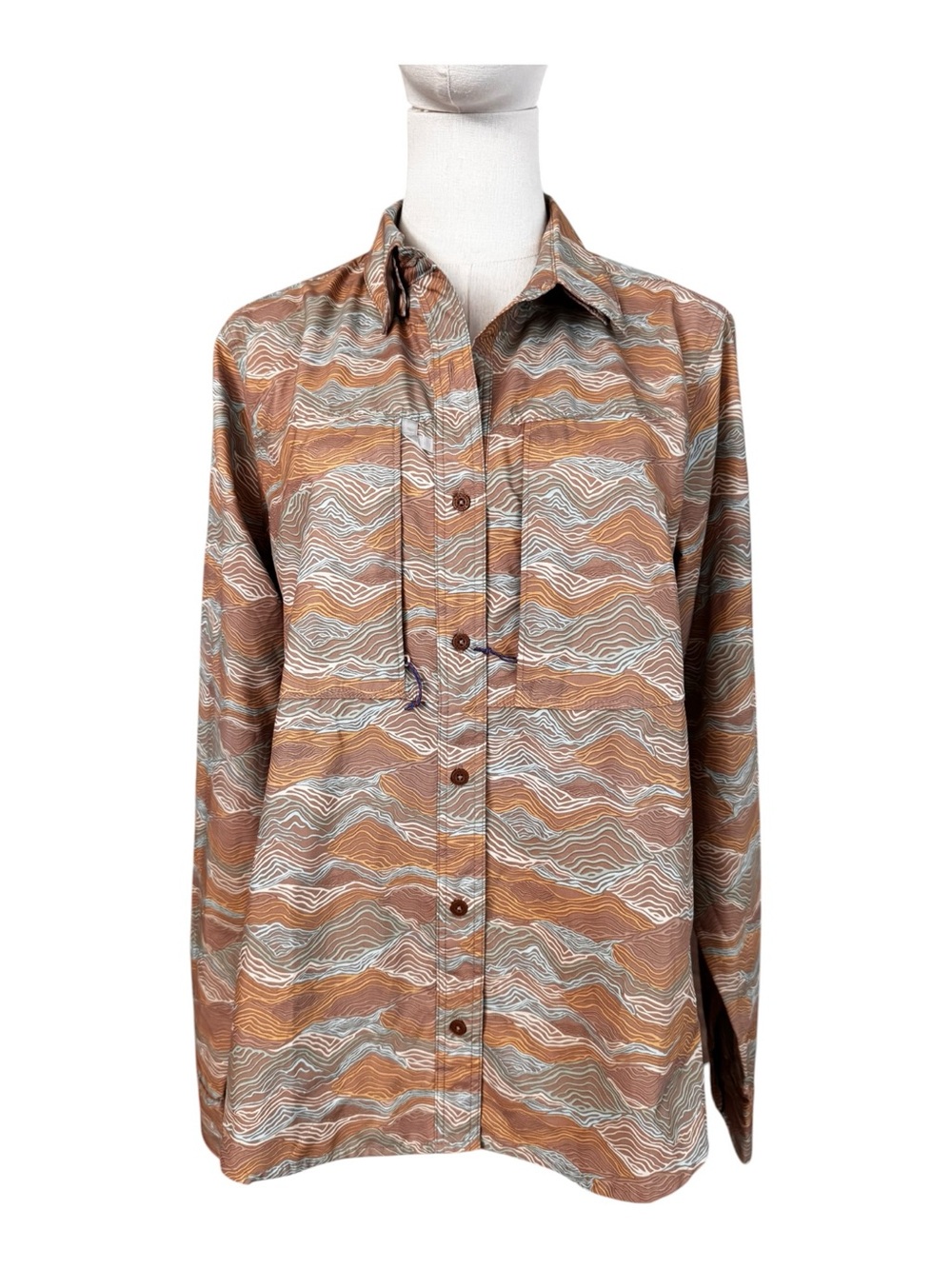 Patagonia Sol Patrol Roll Tab Long Sleeve Hiking Fishing Sun Shirt Topographic L
